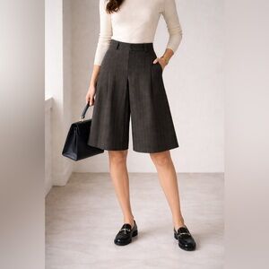 Vintage Wool Pin Striped Pleated Culottes Gaucho Pants Wide Leg Feminine Career